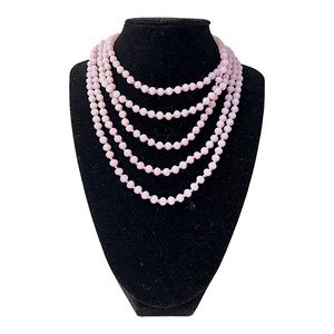Vintage Hand Knotted Pink Faceted Glass Long Beaded Necklace